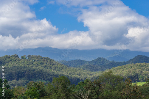 Scenic view landscape of mountains in Northern Thailand.