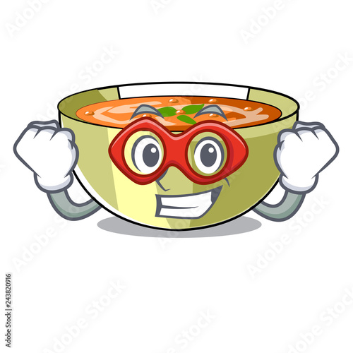 Super hero Cartoon lentil soup ready to served