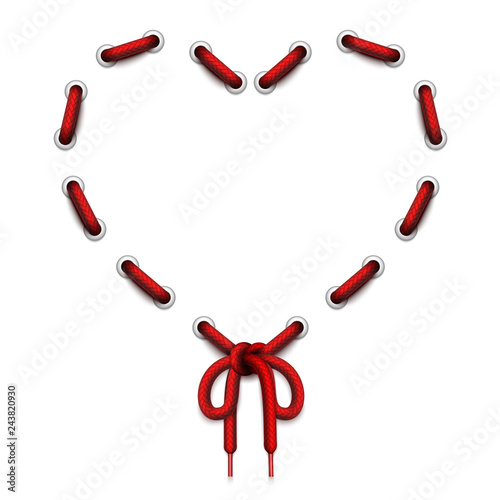 Heart frame made of lacing with bowknot. Vector template illustration.