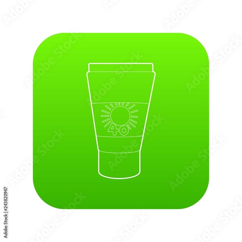 Tube with sunbathing cream icon green vector isolated on white background