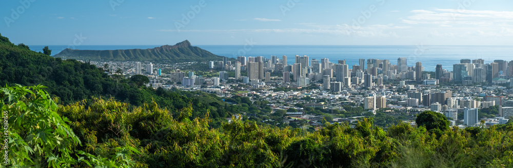 Panorama of the city of Honolulu from mount Tantalus. Oahu, Hawaii