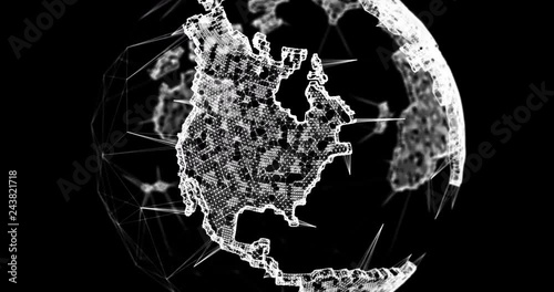 White Polygonal Planet Earh Globe 3D Rendered 4k Animation Video. 