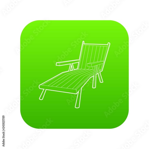 Beach chaise lounge icon green vector isolated on white background