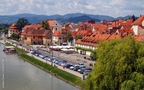 Maribor, Slovenia. View of the old town and the embankment. Travel Slovenia.