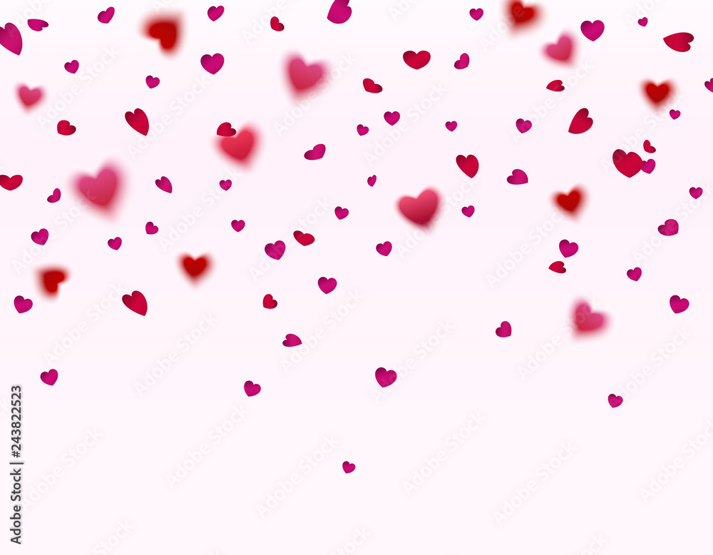 Pink and red hearts confetti falling effect isolated on white background. Vector symbol of love elements for Women Day, Valentine, wedding or greeting card design.