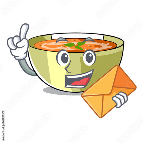 With envelope Cartoon lentil soup ready to served