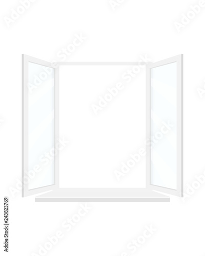 Open window. Window with white frame on white background. Vector illustration.