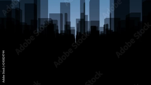 Flythrough a  dark Virtual City with a Background in Blue in 4K, useful for TV-Shows, Broadcasting, Events, Stage Backgrounds and many other applications...
