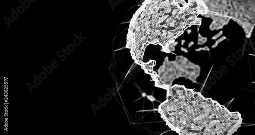 White Polygonal Planet Earh Globe 3D Rendered 4k Animation Video. 