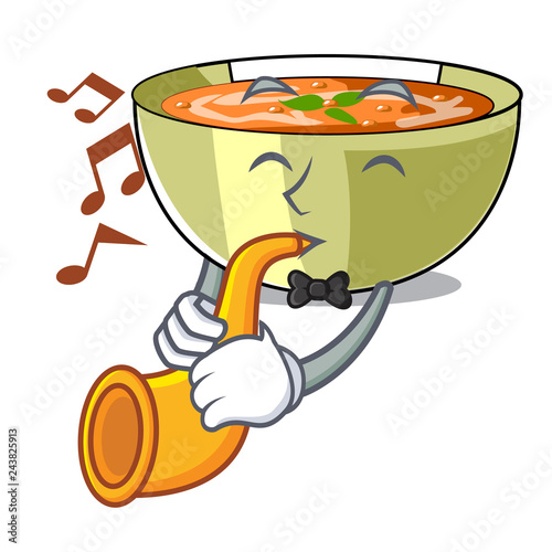 With trumpet lentil soup on character wooden table