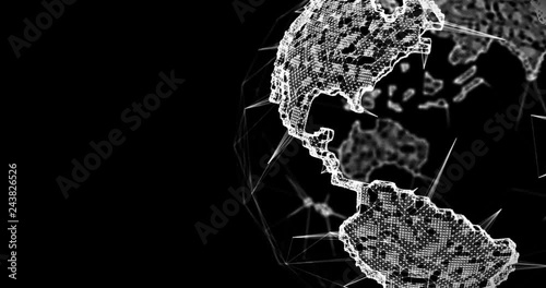 Polygonal Planet Earh Globe on Black Background 3D Rendered 4k Animation Video. 