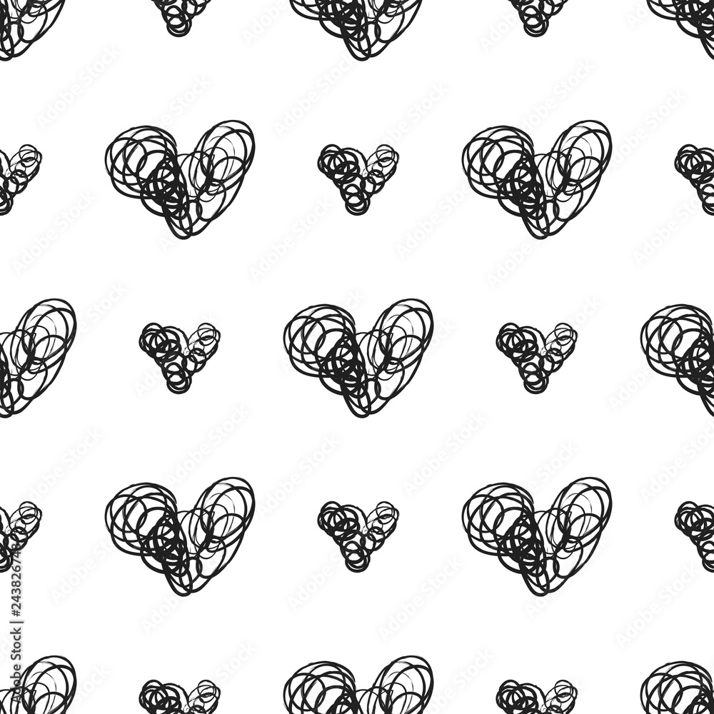 Hand drawn seamless pattern with heart in a sketch style. Hand drawn seamless pattern with heart in a sketch style.