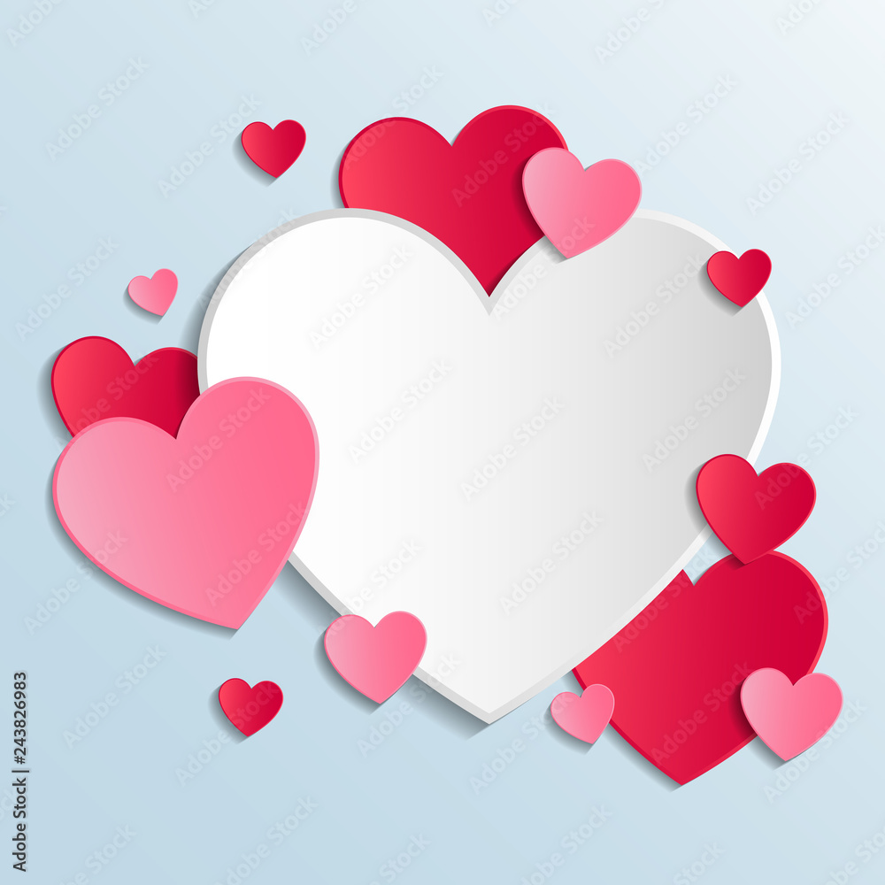 Background with cute paper hearts for Mother's Day, Women's Day and Valentine's Day. Vector