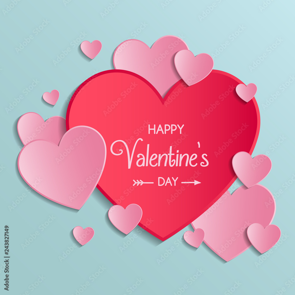 Valentine's Day decoration with beautiful paper cut hearts. Vector