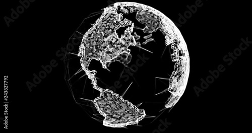 Zoom Tilt on Polygonal Planet Earh Globe 3D Rendered 4k Animation Video. 