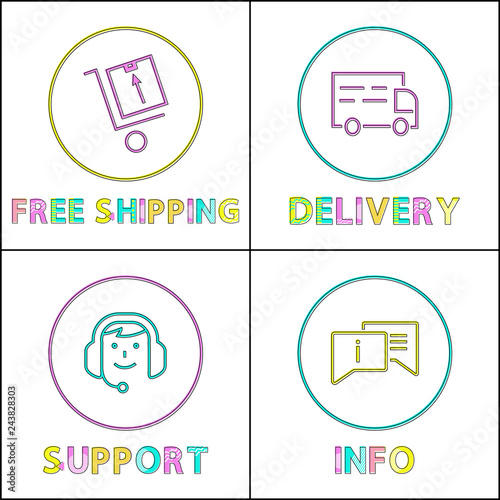 Delivery and Shipping Information Support Icon Set photo