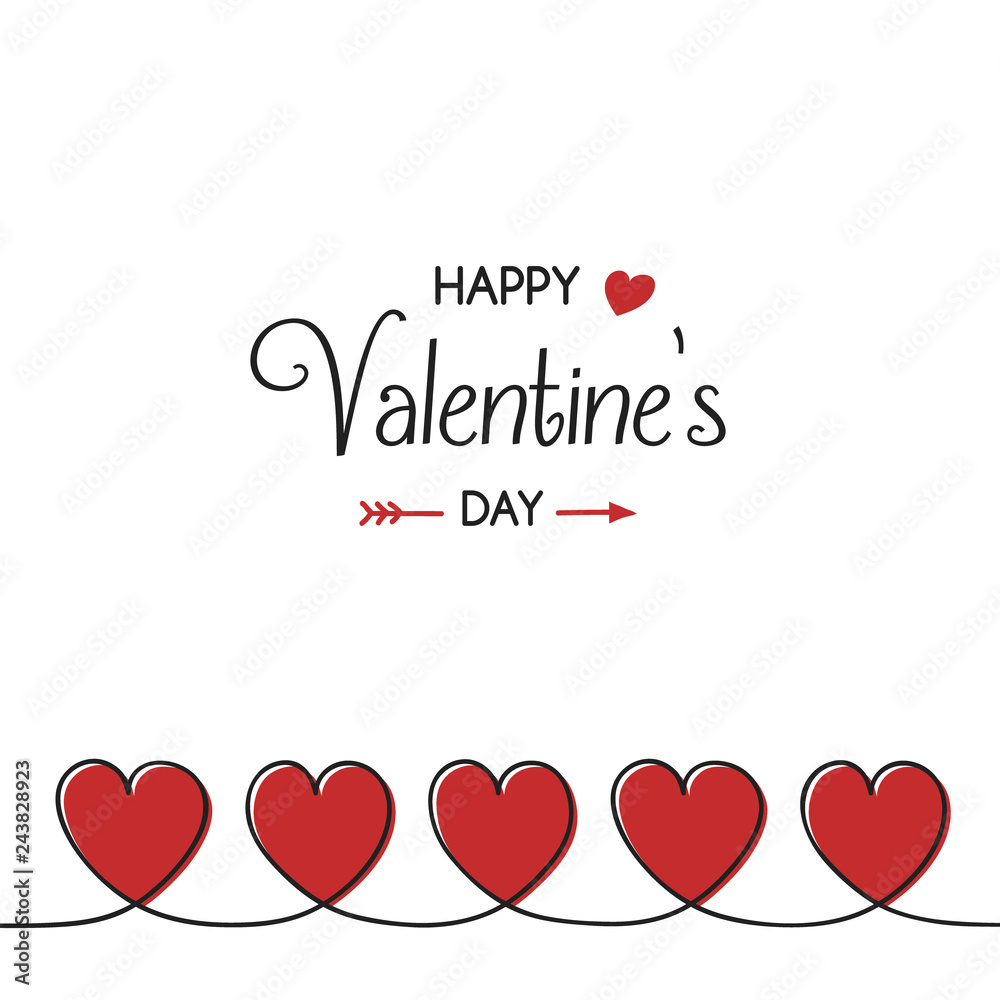 Valentine's Day illustration in retro style with hand drawn hearts. Vector