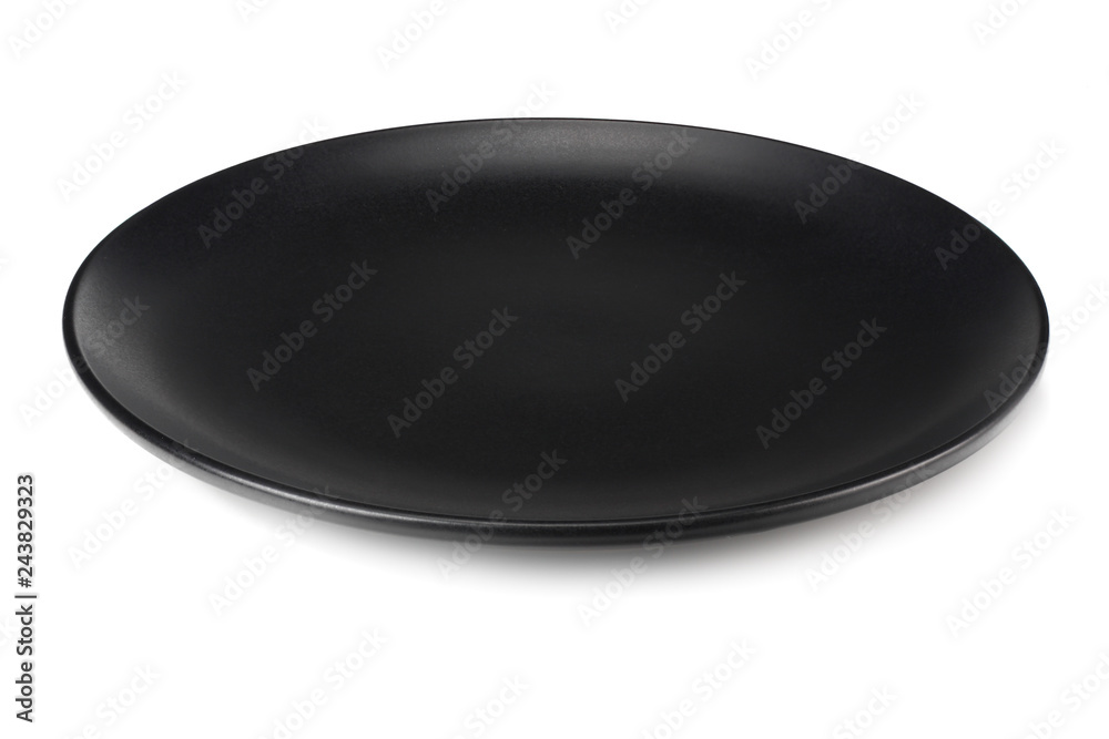 empty black round plate isolated on a white background empty black round plate isolated on a white background