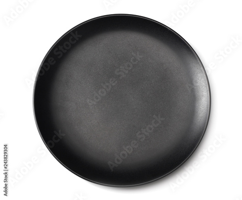 Bild auf Leinwand empty black round plate isolated on a white background. top view