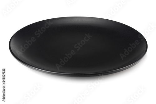 empty black round plate isolated on a white background