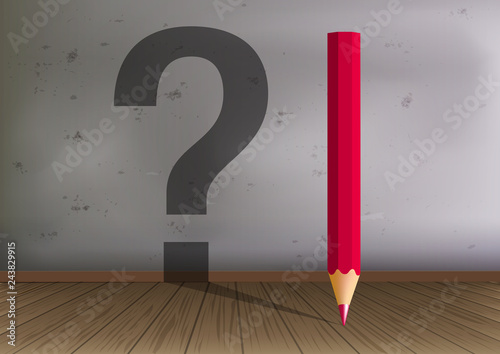 Concept de la question avec un crayon symbole de la réponse qui a son ombre qui se transforme en point d’interrogation.