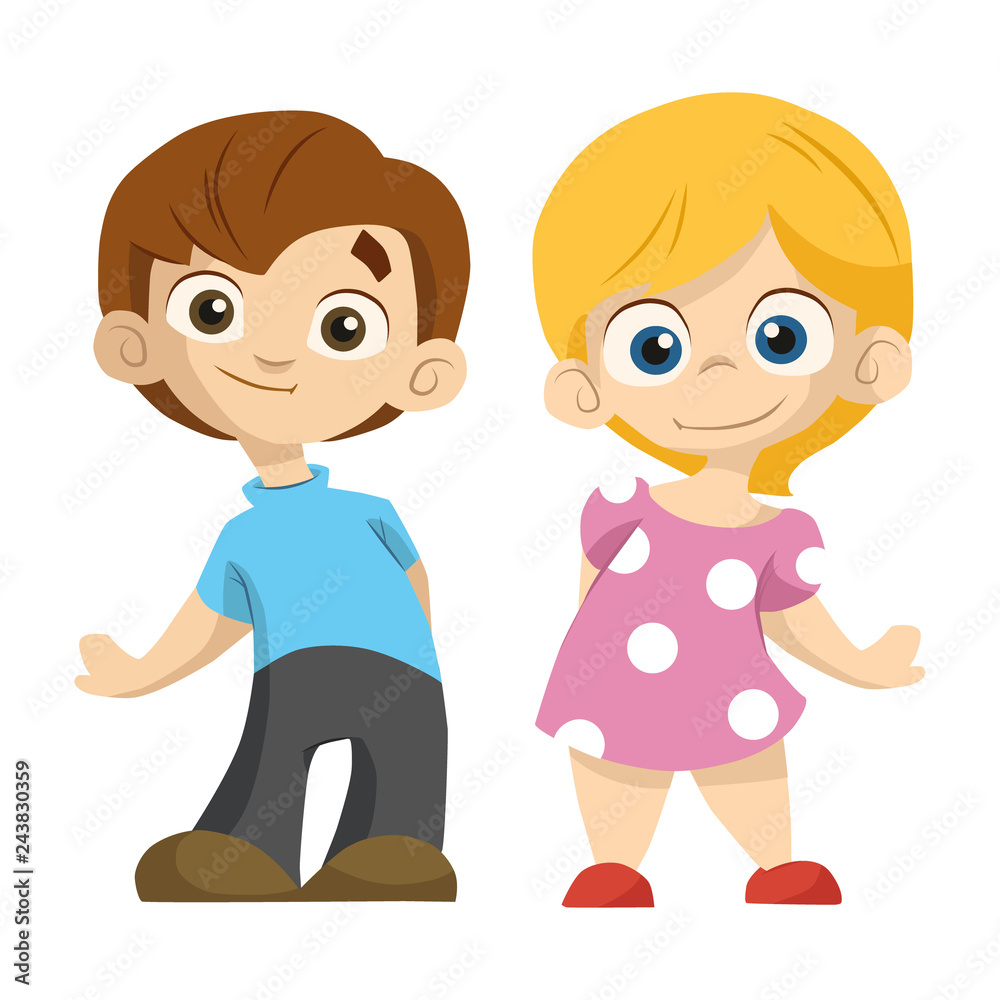 cute cartoon couple boy and girl stand and smile to you Stock Vector |  Adobe Stock
