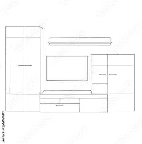 isolated sketch furniture bedside table and TV set