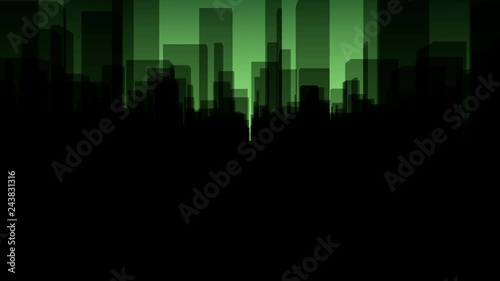 Flythrough a  dark Virtual City with a Background in Green in 4K, useful for TV-Shows, Broadcasting, Events, Stage Backgrounds and many other applications...