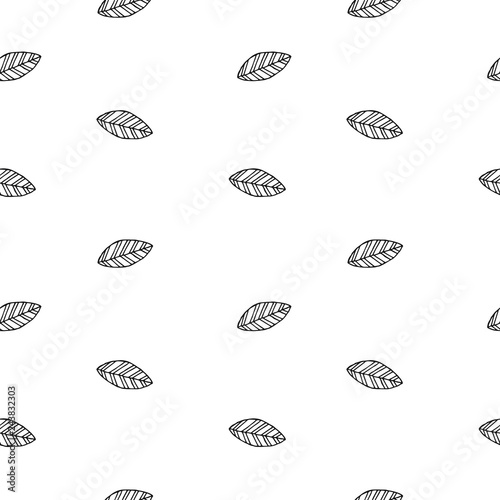 Seamless pattern with leaves. Black and white vector illustration. Print background