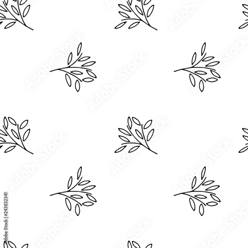 Seamless pattern with leaves. Black and white vector illustration. Print background