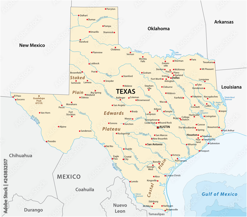 Vector Map of the U.S. state of Texas