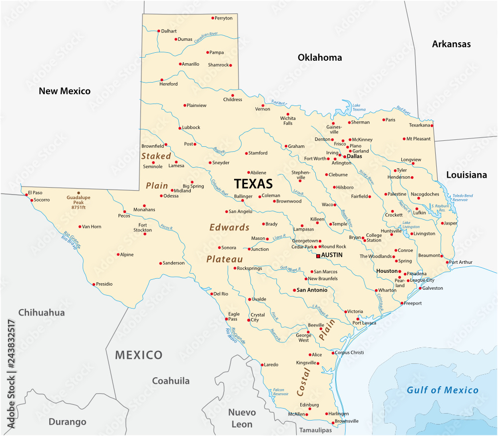 Fototapeta premium Vector Map of the U.S. state of Texas