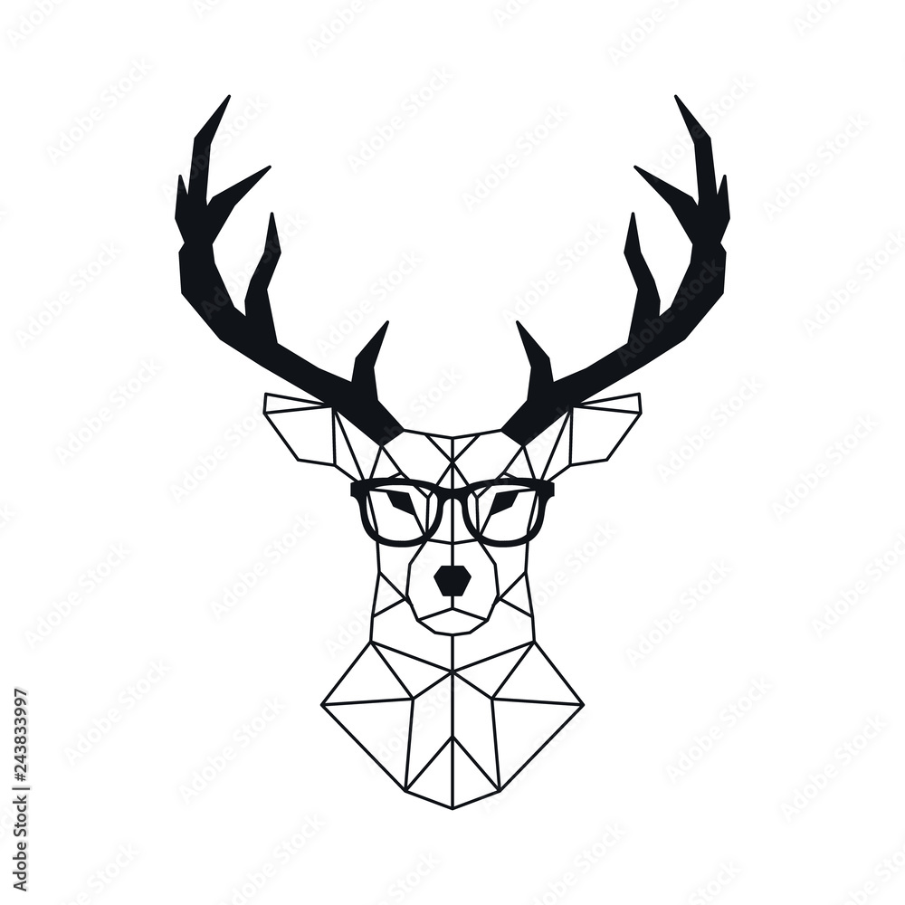 Abstract geometric Deer head in polygonal style. Geometric Stylized Deer in glasses. Vector illustration.