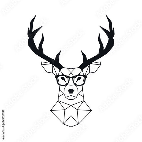 Abstract geometric Deer head in polygonal style. Geometric Stylized Deer in glasses. Vector illustration.