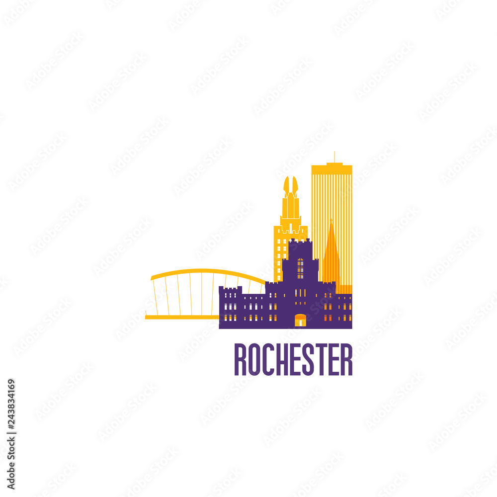 Rochester city emblem. Colorful buildings. Vector illustration.