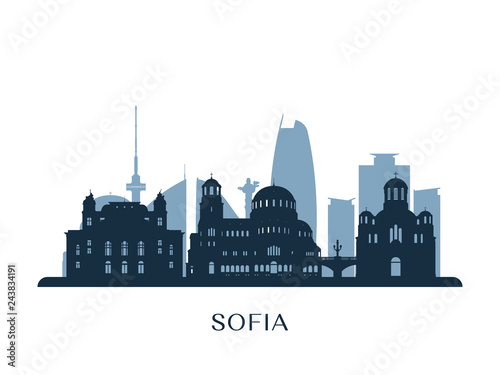 Sofia skyline, monochrome silhouette. Vector illustration.