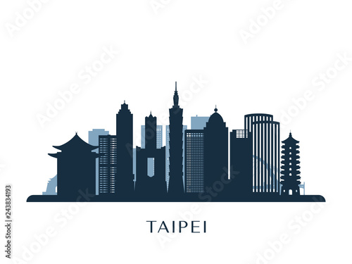 Taipei skyline  monochrome silhouette. Vector illustration.