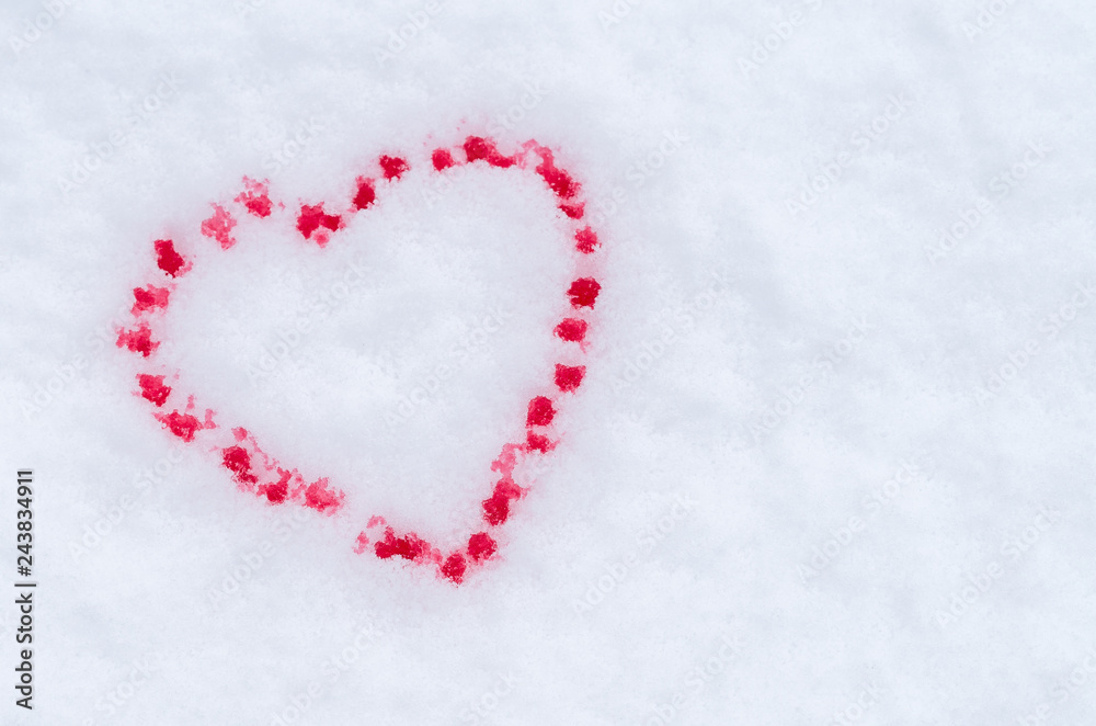 Valentines day background. I love you Valentine's Day. Heart of snow painted in blood on Valentine's Day background. Gifts, romance, red hearts on a white background. Valentine's Day concept