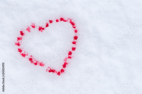 Valentines day background. I love you Valentine s Day. Heart of snow painted in blood on Valentine s Day background. Gifts  romance  red hearts on a white background. Valentine s Day concept