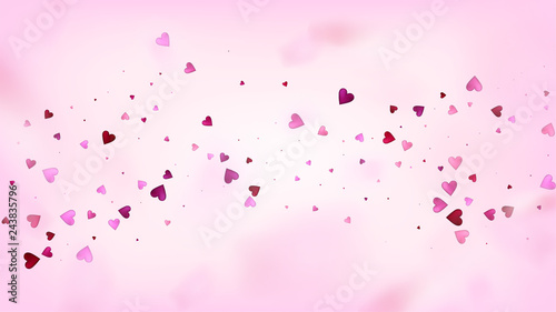 Falling Hearts Vector Confetti. Valentines Day Wedding Pattern. Beautiful Pink Design Valentines Day Decoration with Falling Down Hearts Confetti. Luxury Gift, Birthday Card, Poster Background