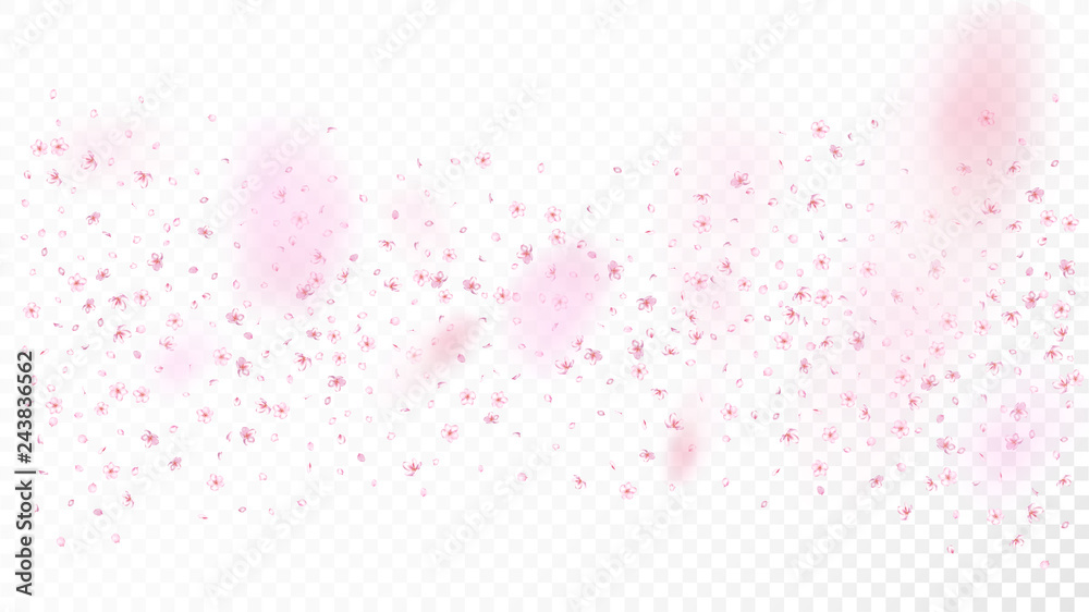 Nice Sakura Blossom Isolated Vector. Realistic Flying 3d Petals Wedding Paper. Japanese Style Flowers Illustration. Valentine, Mother's Day Pastel Nice Sakura Blossom Isolated on White