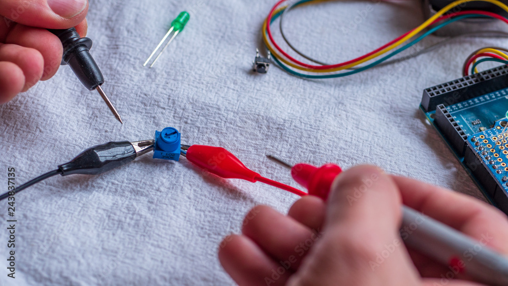 Potentiometer in use as part of a microcontroller build Stock Photo ...