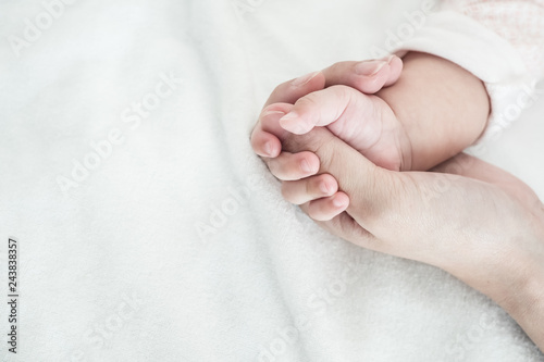 New Born Baby hand hold finger of mom  concept of love  take care  parent relationship