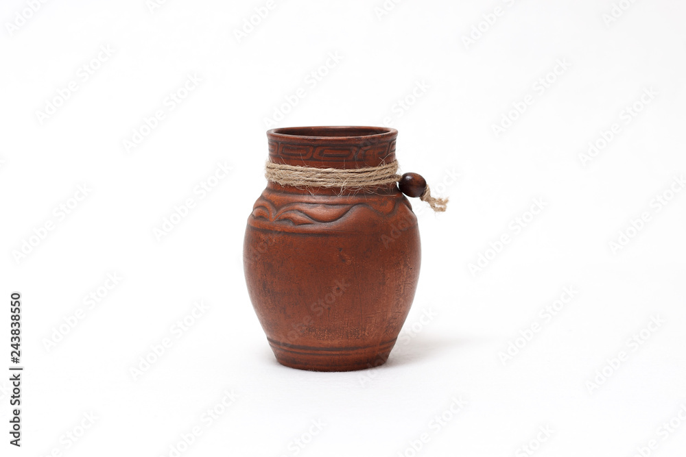 Greek vase, clay vase, clay product, flower vase isolated on a white background