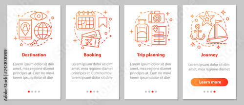 Travel organization onboarding mobile app page screen with linea