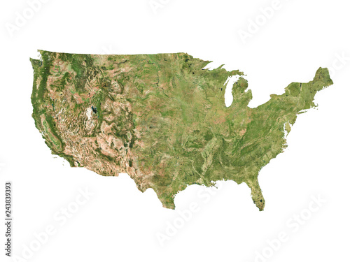 Fototapeta Naklejka Na Ścianę i Meble -  Satellite image of USA with white borders (Isolated imagery of USA. Elements of this image furnished by NASA)