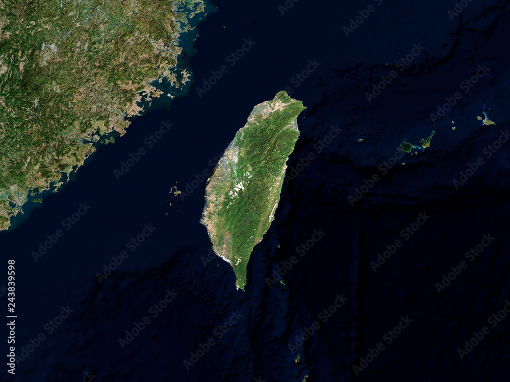 Satellite image of Taiwan with highlighted land mass (Isolated imagery