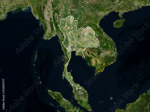 Photography Satellite image of Thailand with borders (Isolated imagery of Thailand