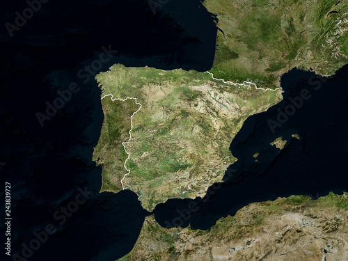 Fototapeta Naklejka Na Ścianę i Meble -  Satellite image of Spain with borders (Isolated imagery of Spain. Elements of this image furnished by NASA)