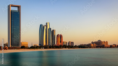 View of Abu Dhabi Skyline during Sunset. 